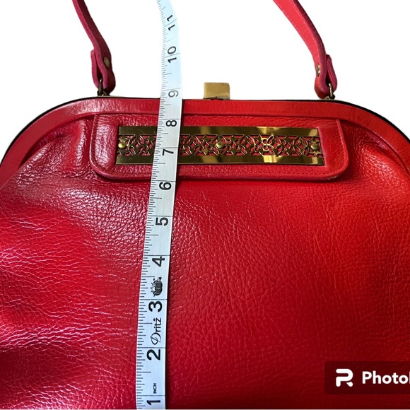 Vintage Roger Van S 1950s-60s Red Pebble Leather Gold Hardware Purse Handbag - Picture 11 of 13
